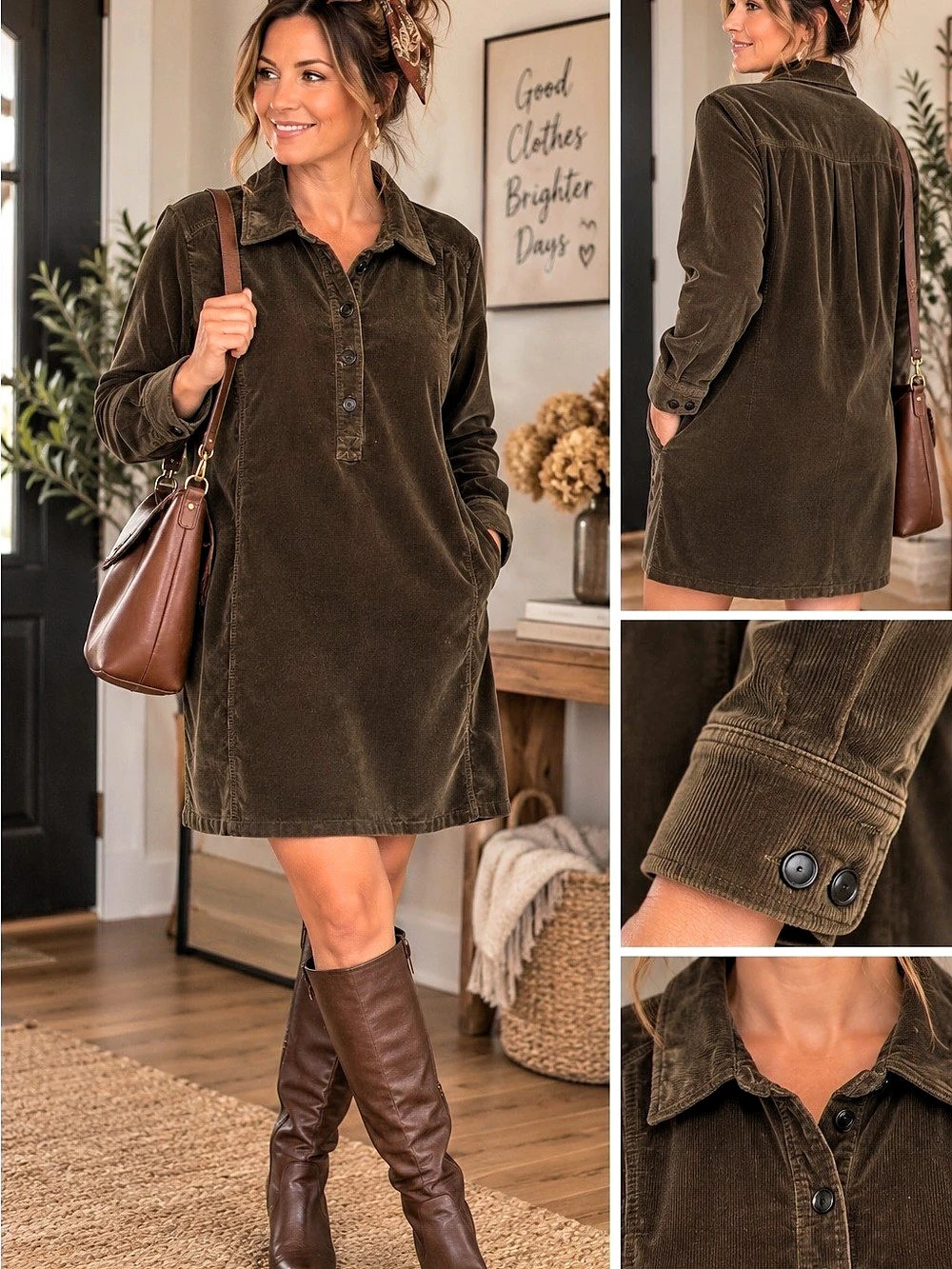 Contemporaine Fine Corduroy Shirtdress Mini Brown XL